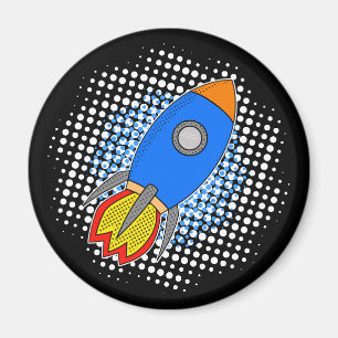 Cartoon Rocket With Halftones Galaxy Magnet