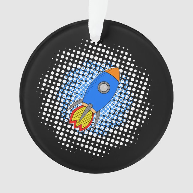 Cartoon Rocket With Halftones Galaxy Ornament (Front)