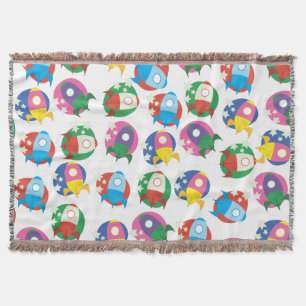 Cartoon Rockets Throw Blanket