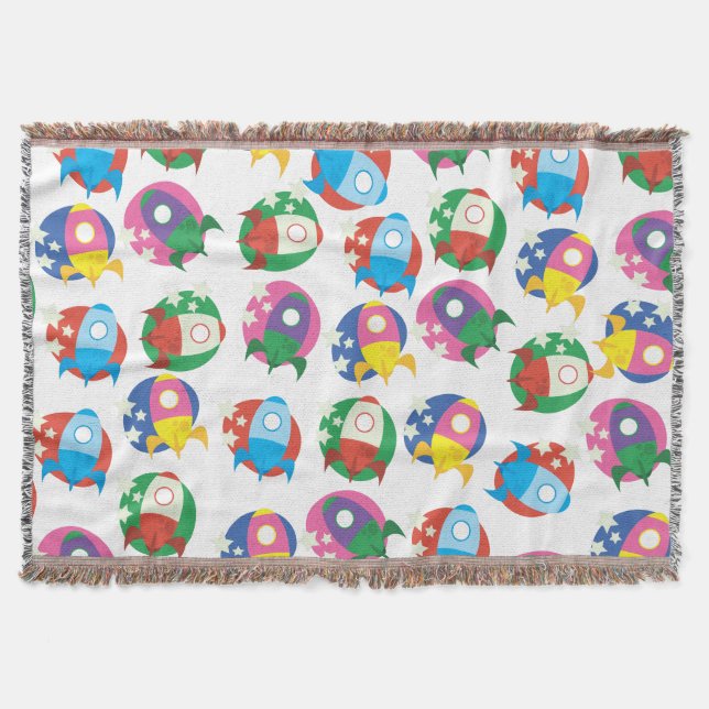 Cartoon Rockets Throw Blanket (Front)