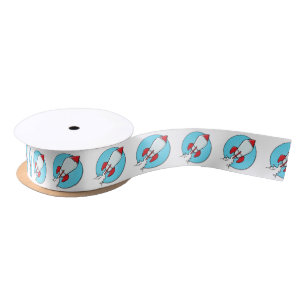 Cartoon RocketShip Design Satin Ribbon