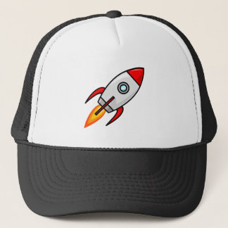 Cartoon rocketship trucker hat