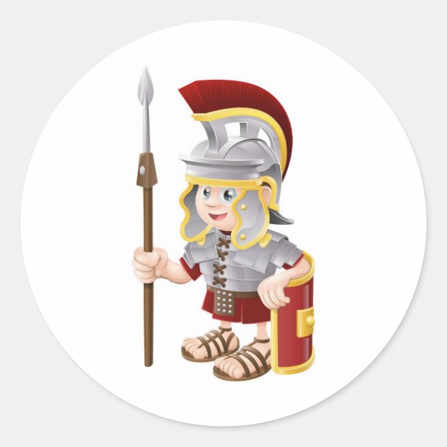 Cartoon Roman Soldier Classic Round Sticker (Front)