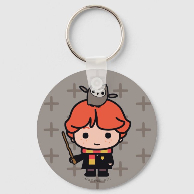 Cartoon Ron Weasley and Pigwidgeon Key Ring (Front)