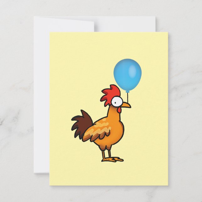 Cartoon Rooster Holding Blue Balloon Card (Front)