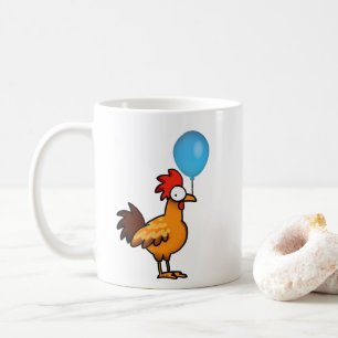 Cartoon Rooster Holding Blue Balloon Coffee Mug