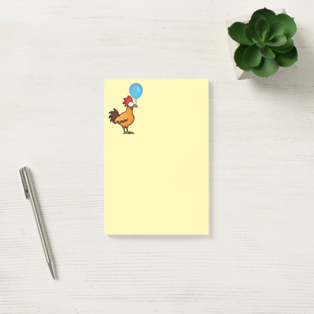 Cartoon Rooster Holding Blue Balloon Post-it Notes (Office)