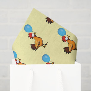 Cartoon Rooster Holding Blue Balloon Tissue Paper