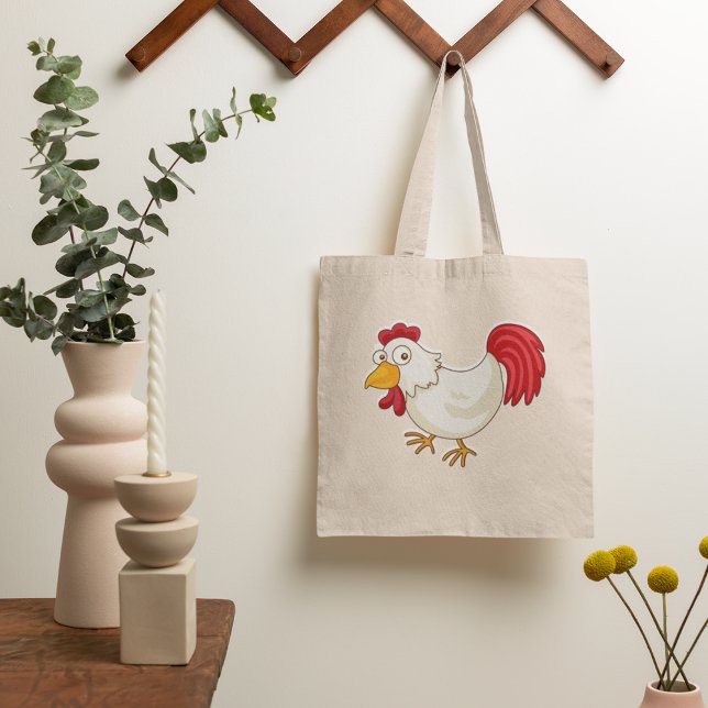 Cartoon Rooster White Chicken Tote Bag (Creator Uploaded)