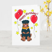 Cartoon rottweiler birthday card (Yellow Flower)