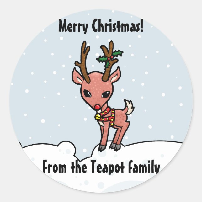 Cartoon Rudolf customise Christmas sticker (Front)
