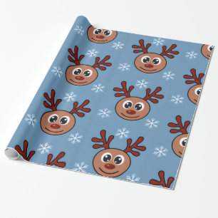 Cartoon Rudolph Red Nosed Reindeer and Snowflakes  Wrapping Paper