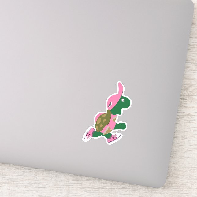 Cartoon Running Turtle Wearing Pink Hat (Detail)