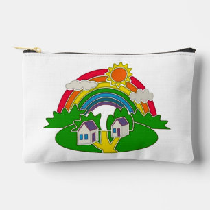Cartoon rural scene with rainbow and country house accessory pouch