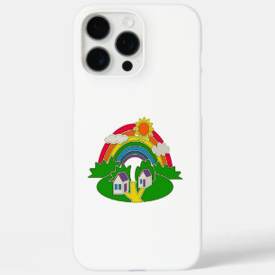 Cartoon rural scene with rainbow and country house iPhone 16 pro max case