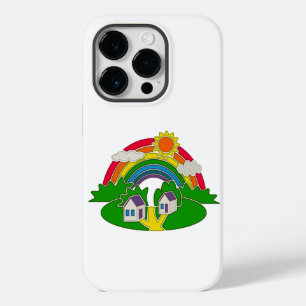 Cartoon rural scene with rainbow and country house Case-Mate iPhone 14 pro case