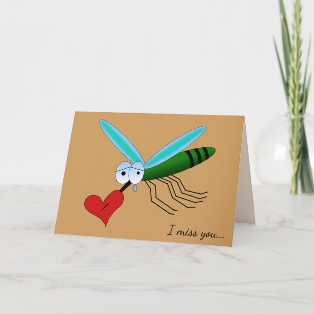 Cartoon Sad Mosquito With Heart & Custom Text Card (Front)