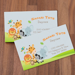 Cartoon Safari Animal Daycare Childcare Business Card