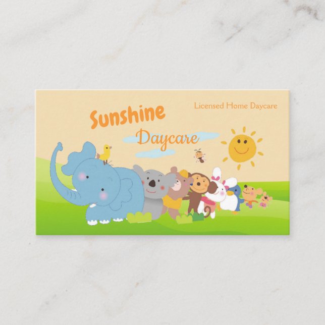 Cartoon Safari Animals Child Daycare Babysitter Business Card (Front)