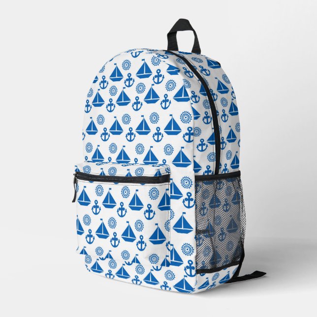 Cartoon Sail Boat Pattern Printed Backpack (Back Corner Right)