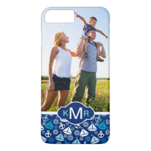 Cartoon Sailboats Pattern  Your Photo & Monogram iPhone 8 Plus/7 Plus Case