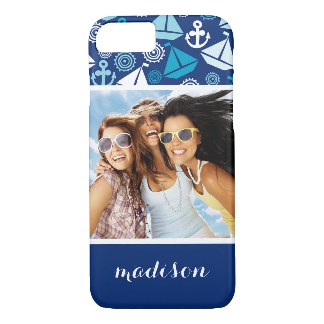Cartoon Sailboats Pattern | Your Photo & Name Case-Mate iPhone Case (Back)