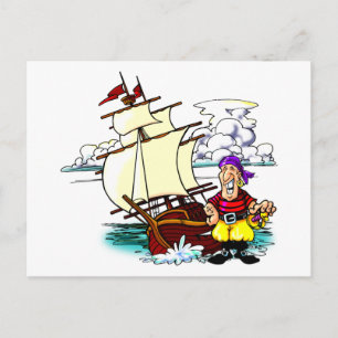 Cartoon Sailing Ship Postcard