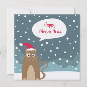 Cartoon santa cat in snowflakes, happy new year