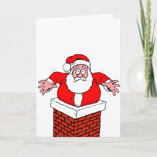cartoon Santa Claus got stuck in the chimney Card (Front)