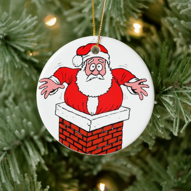 cartoon Santa Claus got stuck in the chimney Ceramic Tree Decoration (Tree)