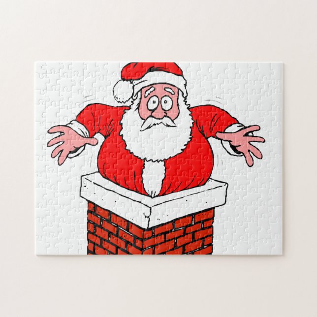 cartoon Santa Claus got stuck in the chimney Jigsaw Puzzle (Horizontal)