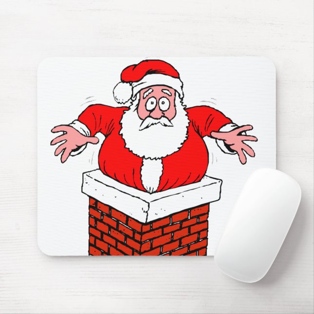 cartoon Santa Claus got stuck in the chimney Mouse Mat (With Mouse)