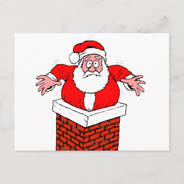 cartoon Santa Claus got stuck in the chimney Postcard (Front)