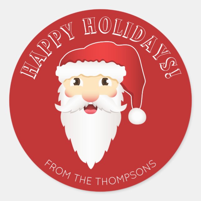 Cartoon Santa Claus Head Personalizable Christmas Classic Round Sticker (Front)