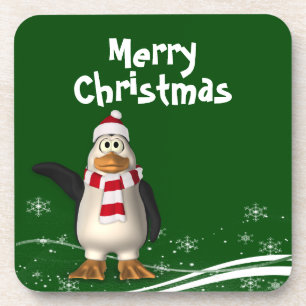 Cartoon Santa Claus Penguin Christmas Coaster