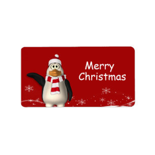 Cartoon Santa Claus Penguin Christmas Gift Tags