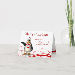 Cartoon Santa Claus Penguin Christmas Greeting Holiday Card