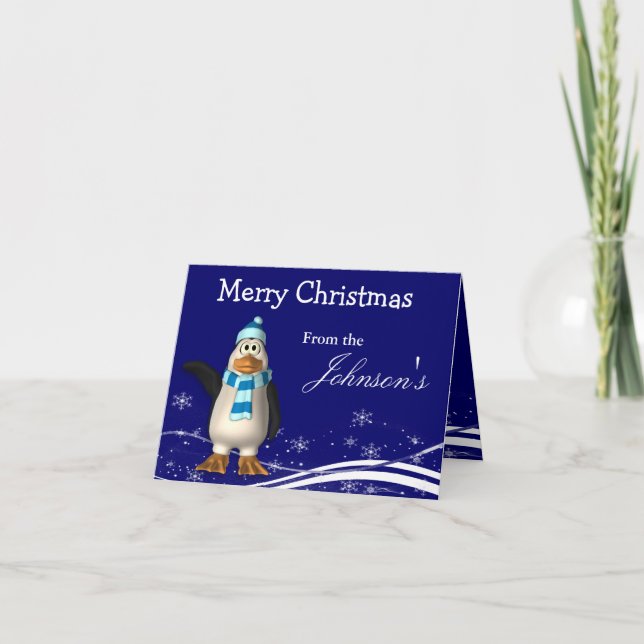 Cartoon Santa Claus Penguin Christmas Greeting Holiday Card (Front)