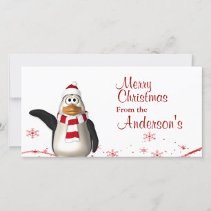 Cartoon Santa Claus Penguin Christmas Greetings Holiday Card