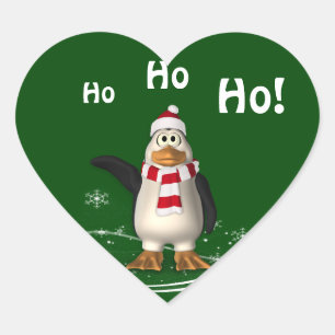 Cartoon Santa Claus Penguin Christmas Heart Sticker