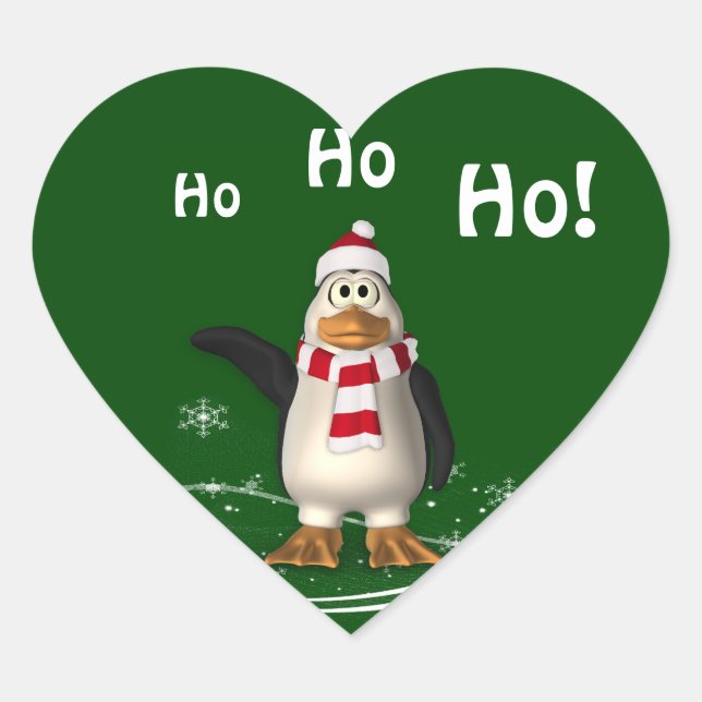 Cartoon Santa Claus Penguin Christmas Heart Sticker (Front)