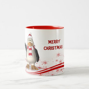 Cartoon Santa Claus Penguin Christmas Two-Tone Coffee Mug