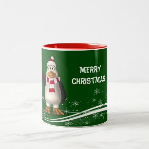 Cartoon Santa Claus Penguin Christmas Two-Tone Coffee Mug
