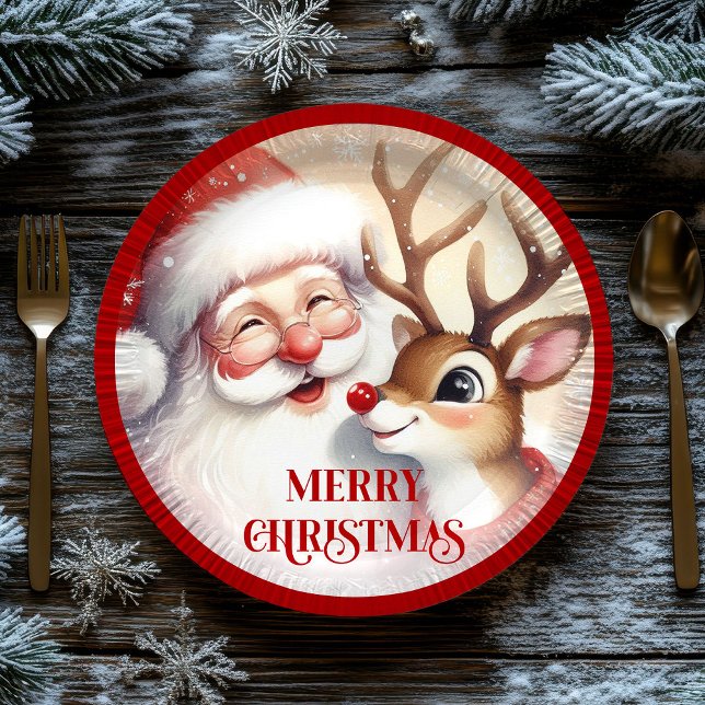 Cartoon Santa Claus Rudolph Christmas Plates (Cartoon Santa Claus Rudolph Christmas Plates)