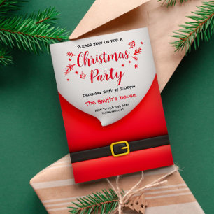 Cartoon Santa Claus suit with beard belt buckle Invitation