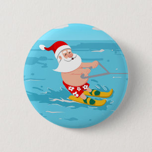 Cartoon Santa Claus water skiing 6 Cm Round Badge