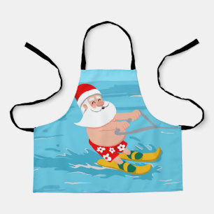 Cartoon Santa Claus water skiing Apron