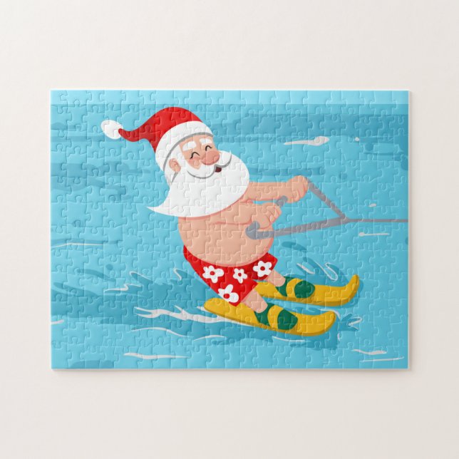 Cartoon Santa Claus water skiing Jigsaw Puzzle (Horizontal)