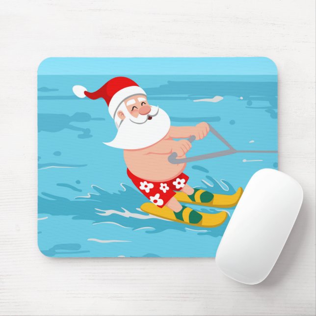 Cartoon Santa Claus water skiing Mouse Mat (With Mouse)