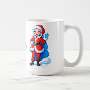 Cartoon Santa Girl in Red Coat with Cape and Boots Coffee Mug